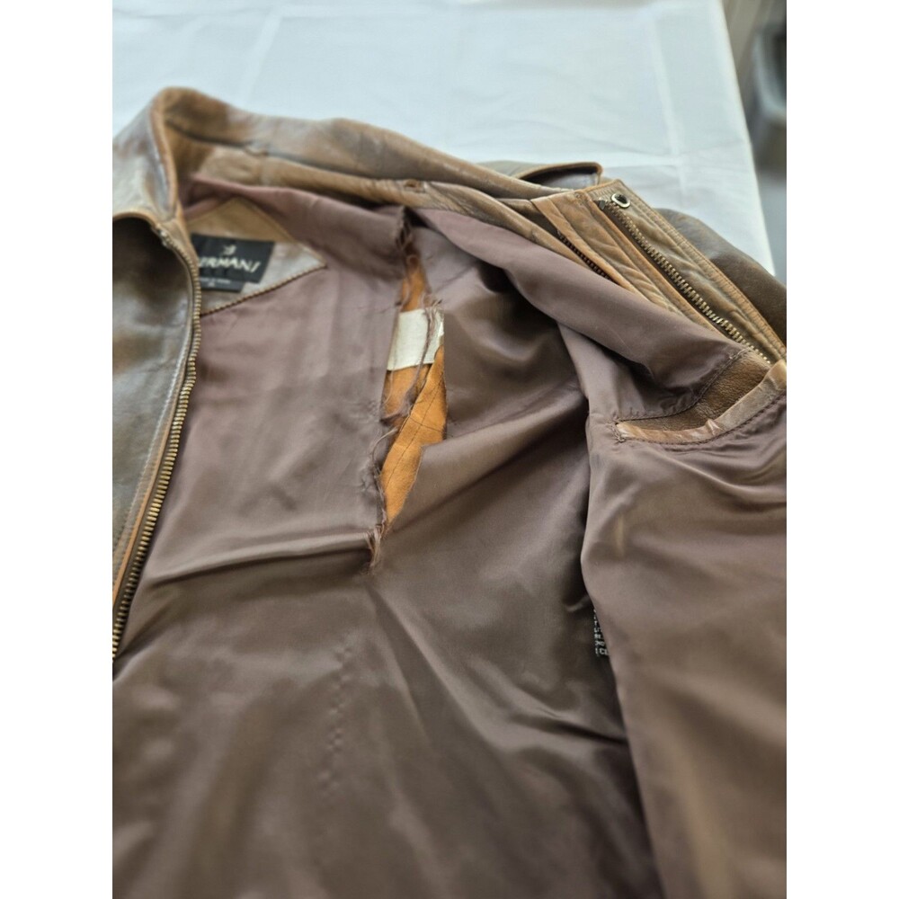 Vintage Bermans Leather Bomber Jacket XL Brown Distressed Made in Korea - Picture 16 of 16